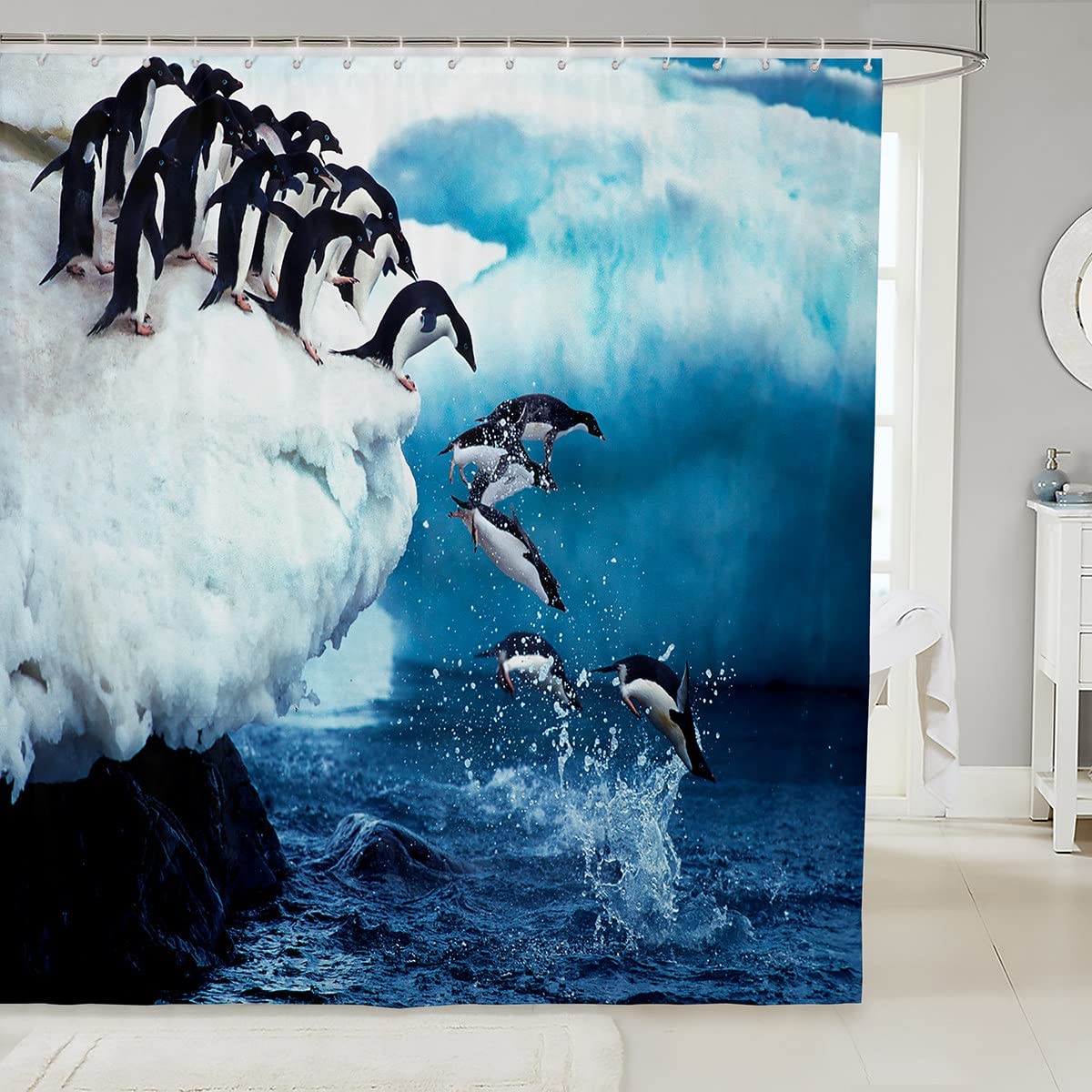 Feelyou Waterproof Penguin Shower Curtain Set - Cute Polar Animal Bathroom Decor with 12 Hooks, 72x84 Inches for Bathtub & Stall - Perfect for Kids' Bathrooms & Arctic-Themed Decor