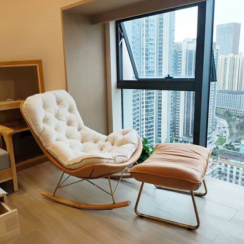 Modern Flannel Upholstered Rocking Chair with Removable Back Cushion - Comfortable Indoor Lounge Chair for Nursery, Living Room & Reading Nook