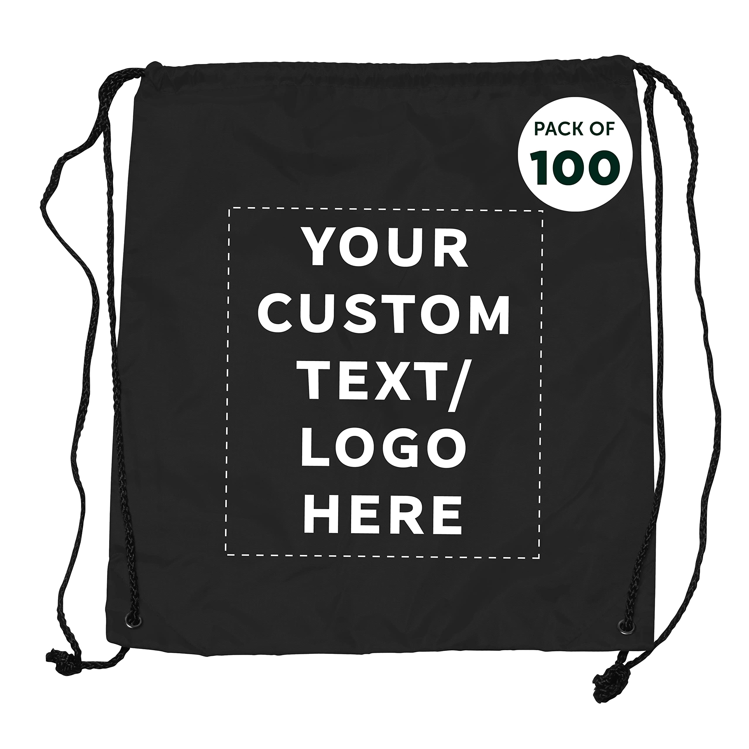 Custom Classic Polyester Drawstring Bags - Bulk Pack of 100 Personalized Promotional Bags | Travel, Gym & Everyday Use | Durable & Lightweight | Perfect for Sports Events, School Activities & Corporate Giveaways - Black
