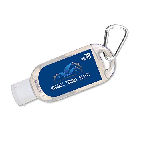 Custom Hand Sanitizer with Clip - 100 Pack Bulk Order - Aloe Vera & Vitamin E Moisturizing Formula - 1.5oz TSA Approved Travel Size - Personalized Promotional Gifts for Office, Events, Travel & Everyday Use