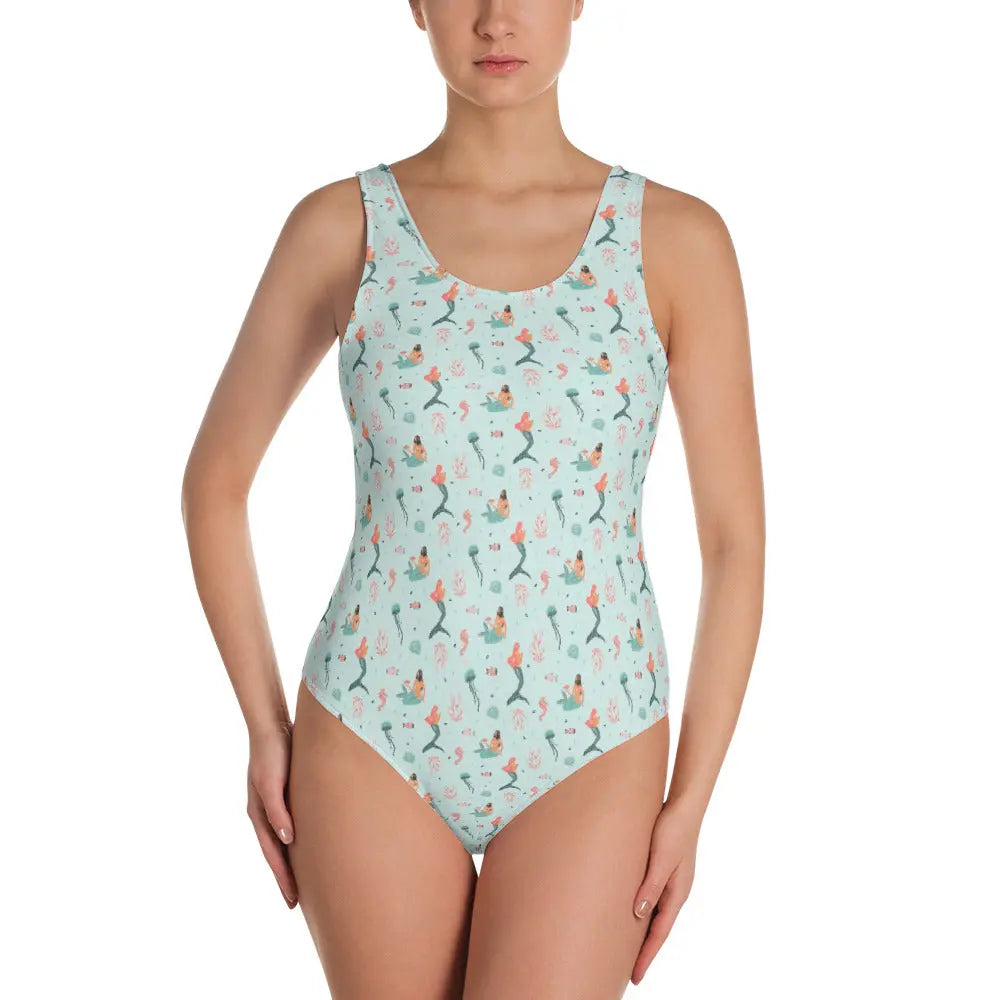 Vintage One Piece Swimsuit - Retro Mermaid Swimwear for Women, High Waisted Bathing Suit with Ruffles, Perfect for Beach, Pool, and Summer Vacations