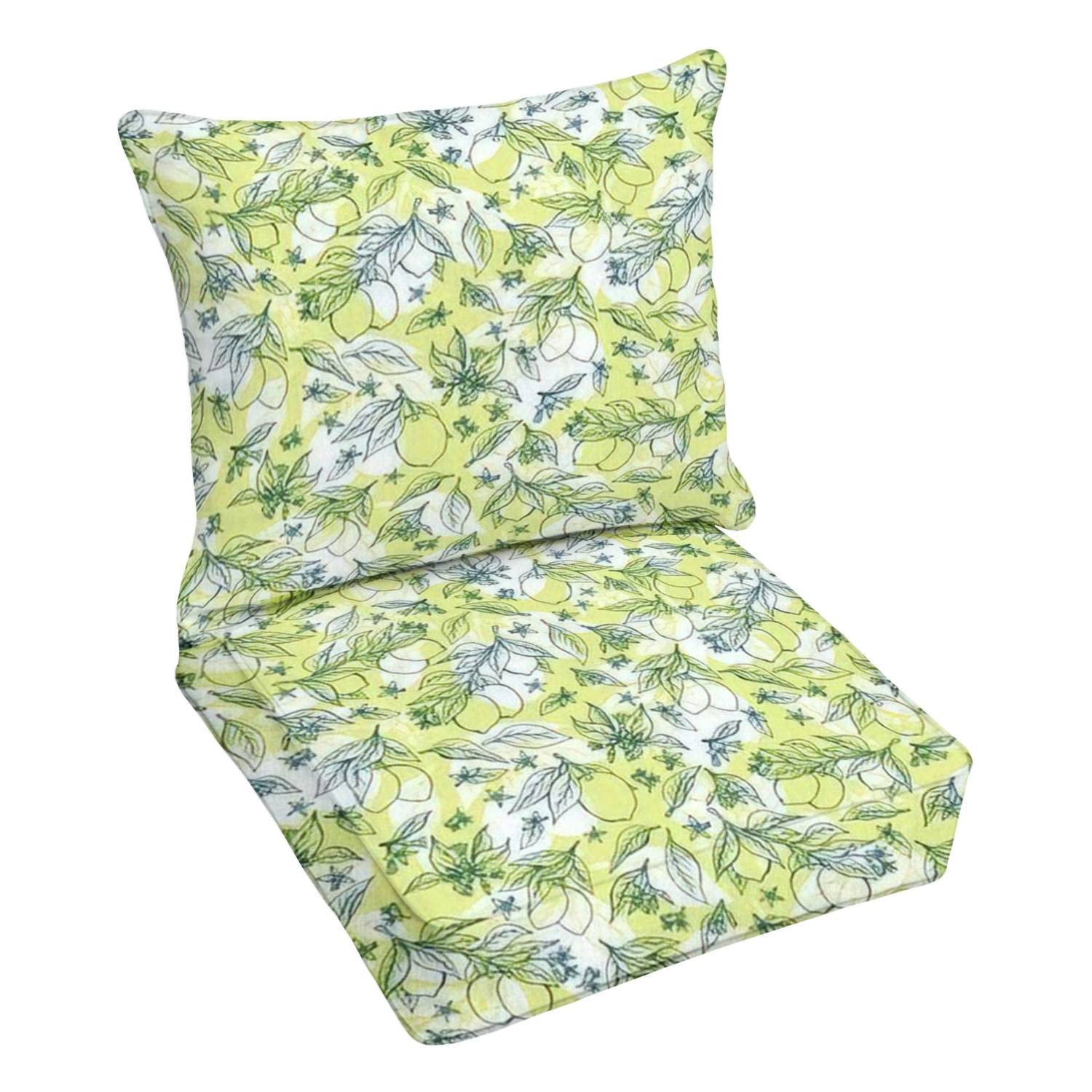 Premium Outdoor Deep Seating Cushion Set - Citrus Plant Hand-Drawn Floral Pattern, Waterproof Patio Furniture Replacement Cushions for Lounge Chairs - Perfect for Garden, Poolside & Backyard Relaxation
