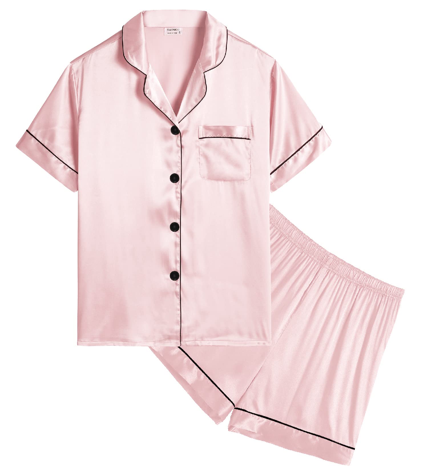 SWOMOG Kids Satin Pajama Sets for Girls & Boys - Soft Button-Down Short Sleeve Silk Nightwear 2-Piece Lounge Set | Perfect for Sleepovers, Birthday Gifts & Cozy Bedtime Comfort