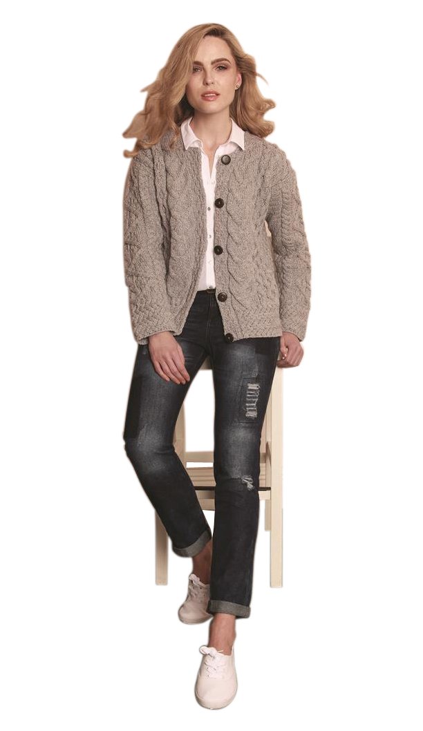 Aran Woollen Mills Women's Irish Merino Wool Cardigan - Soft & Warm Knit Sweater for Fall & Winter - Made in Ireland | Perfect for Casual Outfits, Office Wear & Cozy Evenings