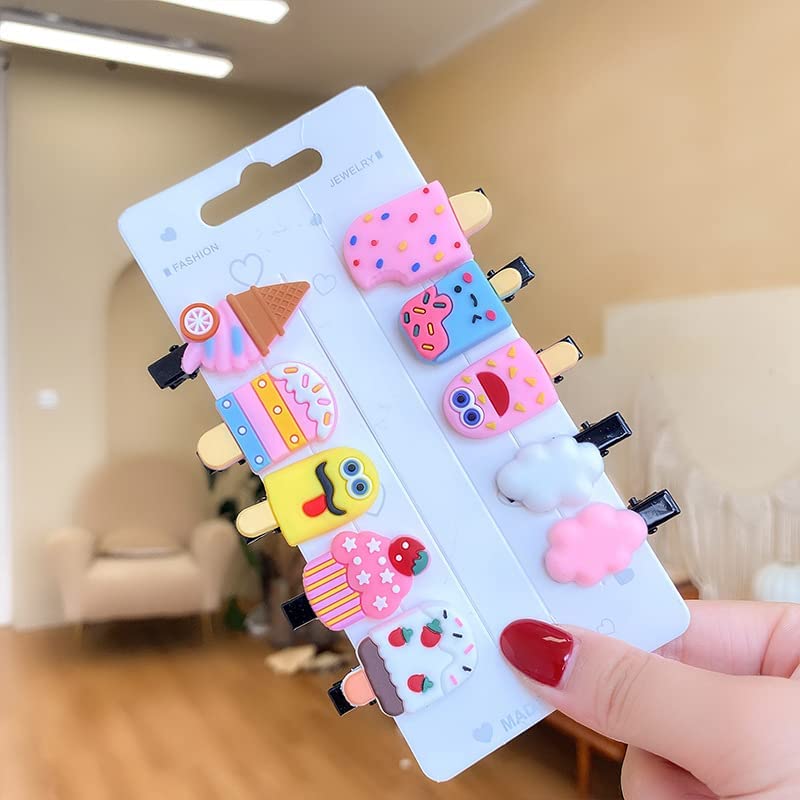 NeelWear 10-Piece Kids Ice Cream Hair Clips Set - Cute Baby Hairpins for Girls & Toddlers - Barrettes Hair Accessories (Pink) - Perfect for Parties, School & Daily Styling