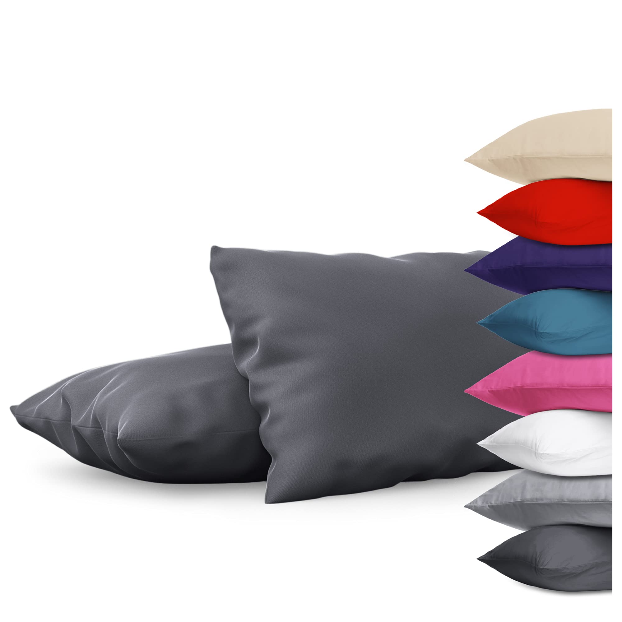 Premium 2-Pack Dark Grey Microfiber Pillowcases - Standard Size 20