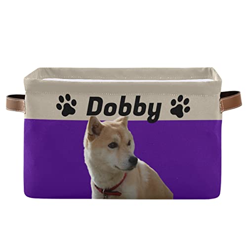 Custom Personalized Collapsible Dog Toy Storage Basket with Leather Handles - Pet Supplies Organizer for Toys, Clothes & Accessories (Violet) - Perfect for Home Organization & Dog Playroom Decor