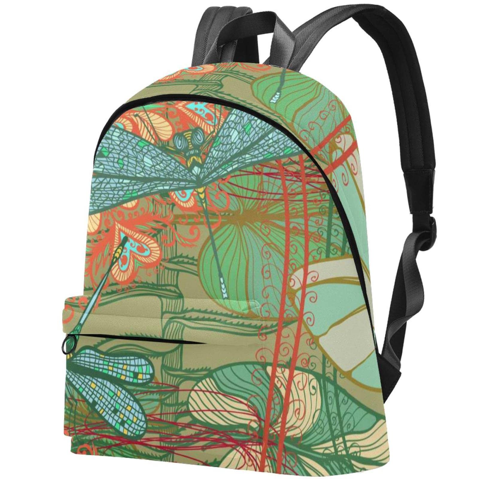 Stylish Canvas Backpack for College & Travel - Waterproof Unisex Laptop Backpack with Lotus Flower & Dragonfly Print - Perfect for School, Work, Commuting & Outdoor Adventures