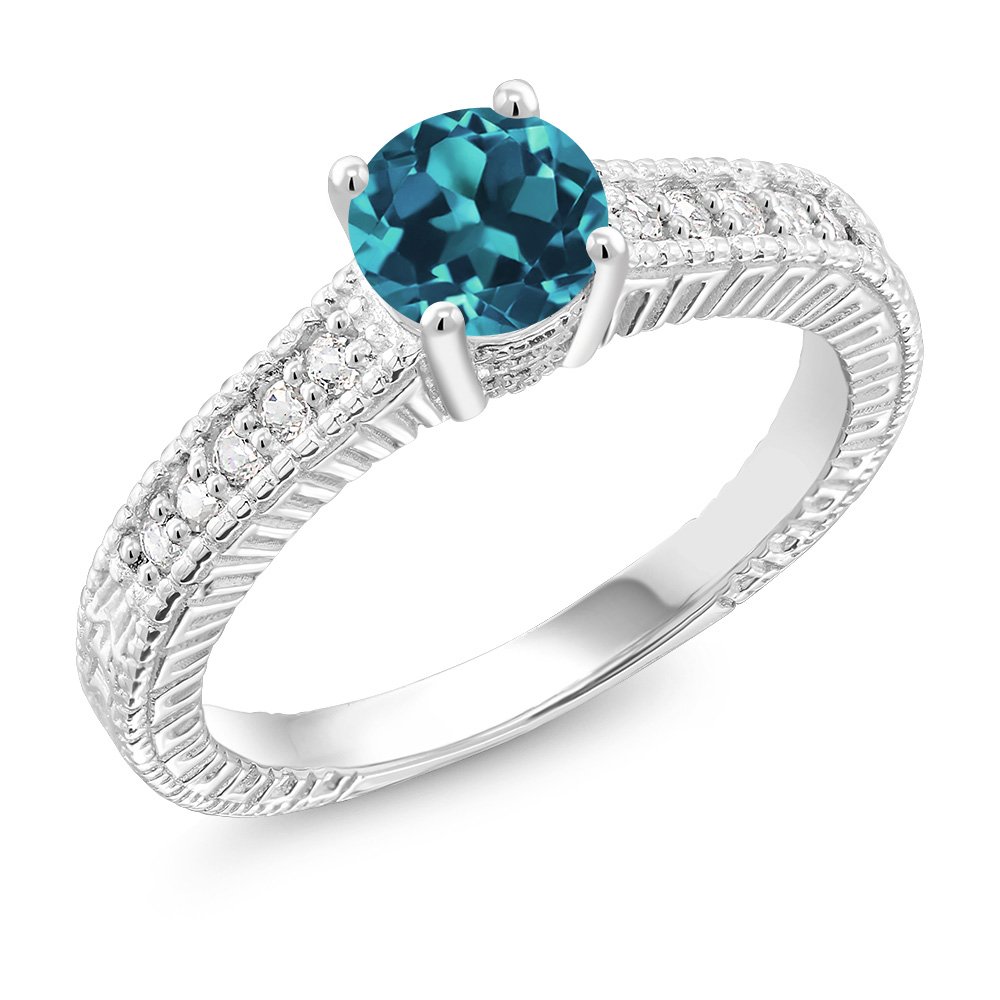0.90 Ct London Blue Topaz & White Created Sapphire Sterling Silver Engagement Ring for Women - Gem Stone King | Perfect for Proposals, Weddings & Anniversary Gifts