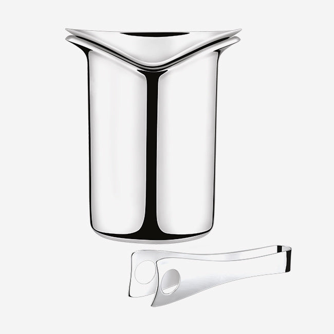Georg Jensen Silver Wine & Bar Ice Bucket with Tongs - Premium Stainless Steel Chiller for Champagne, Cocktails & Entertaining