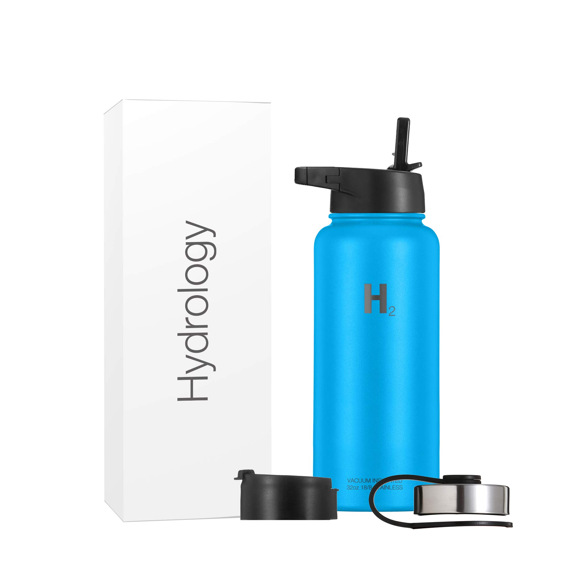 Premium Stainless Steel Insulated Water Bottle - 32oz Large Vacuum Double Wall Metal Bottle with Straw & 3 Lids (Pacific Blue) - Ideal for Gym, Hiking, Travel & Outdoor Activities