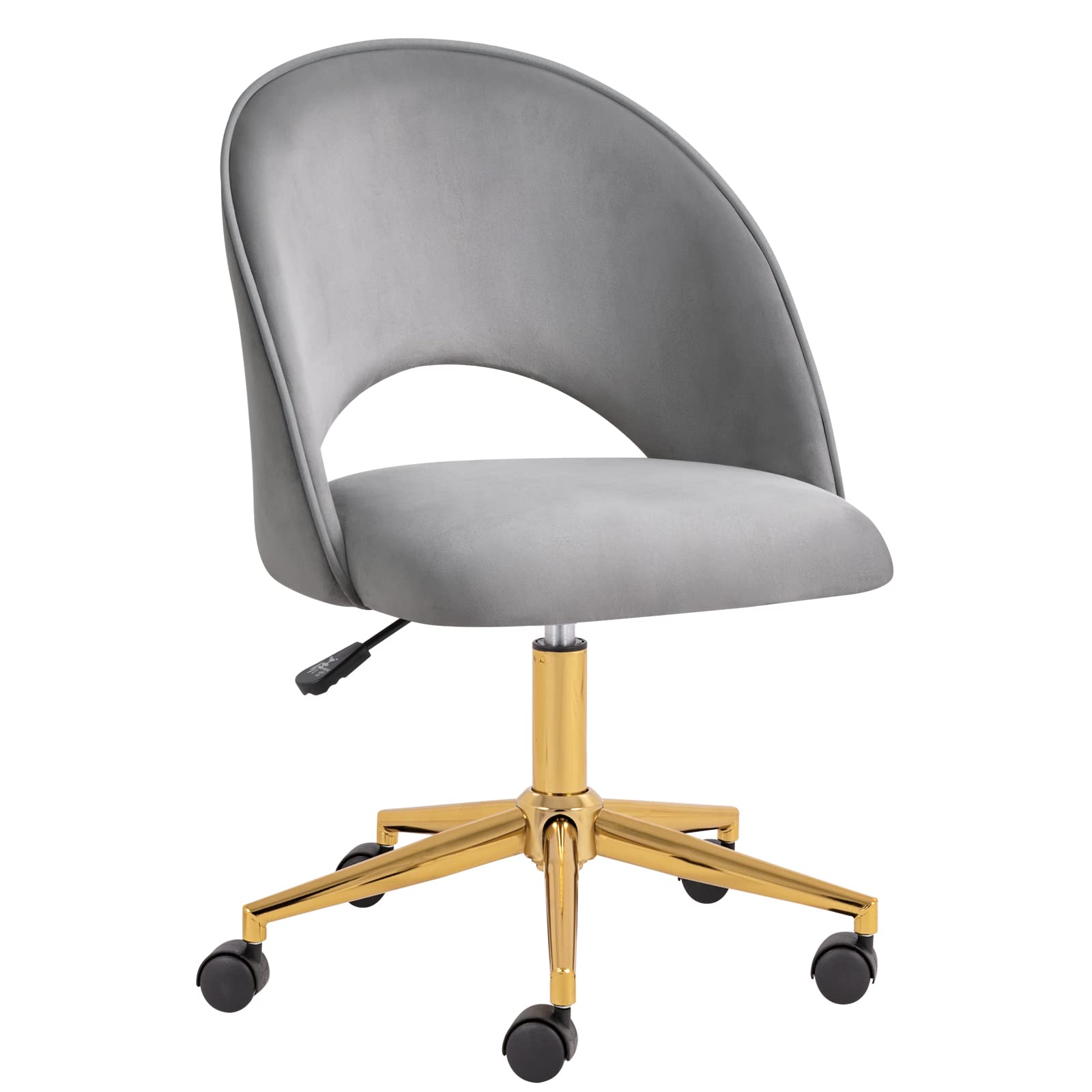 Furniliving Velvet Home Office Chair - Ergonomic Swivel Desk Chair with Gold Metal Base, Adjustable Upholstered Task Chair for Computer Work, Makeup Vanity & Living Room (Light Grey) | Perfect for Small Spaces, Home Offices & Beauty Stations