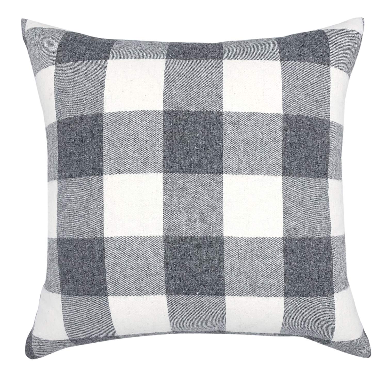 Retro Farmhouse Buffalo Check Cotton Linen Decorative Throw Pillow Cover 20x20 Inches - Grey & White Plaid Cushion Case for Sofa, Bed, Living Room & Home Decor