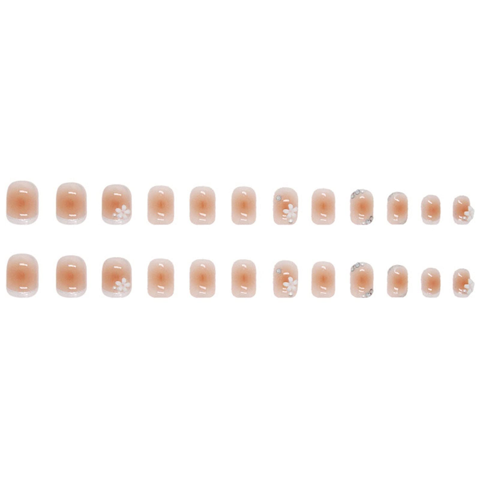 BBZUI Short Thin White Edge Gradient Pearl Nail Patches with Glue - 3 Flower Design Fake Nails for Practice & Fashion (1ml, One Size) | Perfect for Daily Wear, Parties, and Social Media Photos