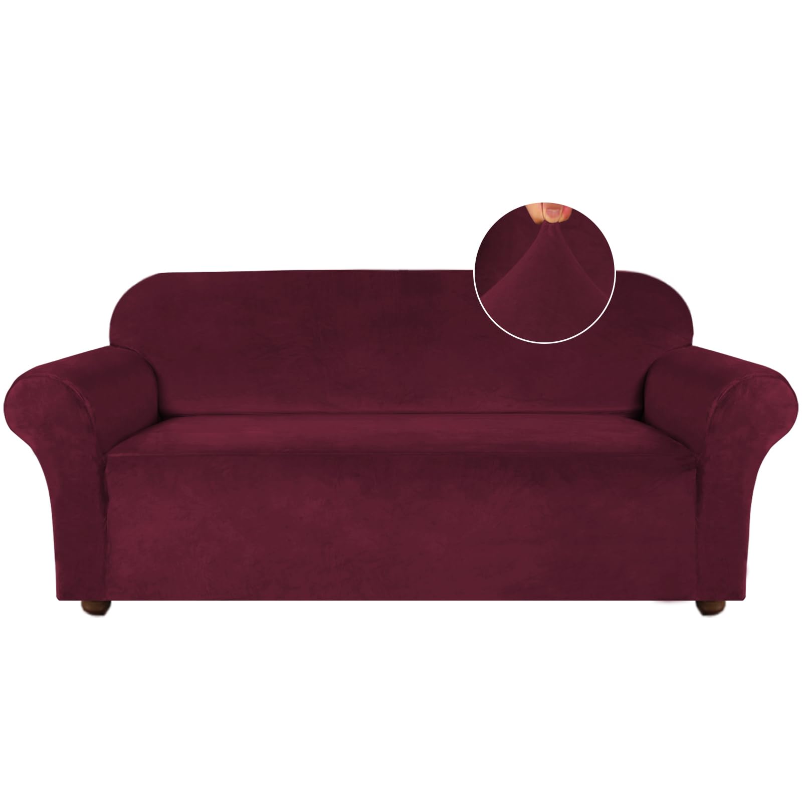 Luxury Turquoise Velvet Stretch Sofa Cover for 3-Cushion Couches - Oversized Non-Slip Elastic Slipcover with Soft Fabric (XL, Burgundy) | Perfect for Living Room, Home Theater & Guest Room Decor