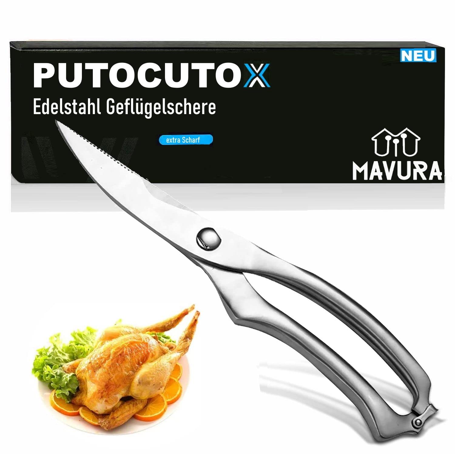 PUTOCUTOX Heavy Duty Stainless Steel Poultry Scissors - Professional Kitchen Shears for Cutting Chicken, Meat, Herbs, and Bones - Perfect for Cooking, Butchering, and Food Prep
