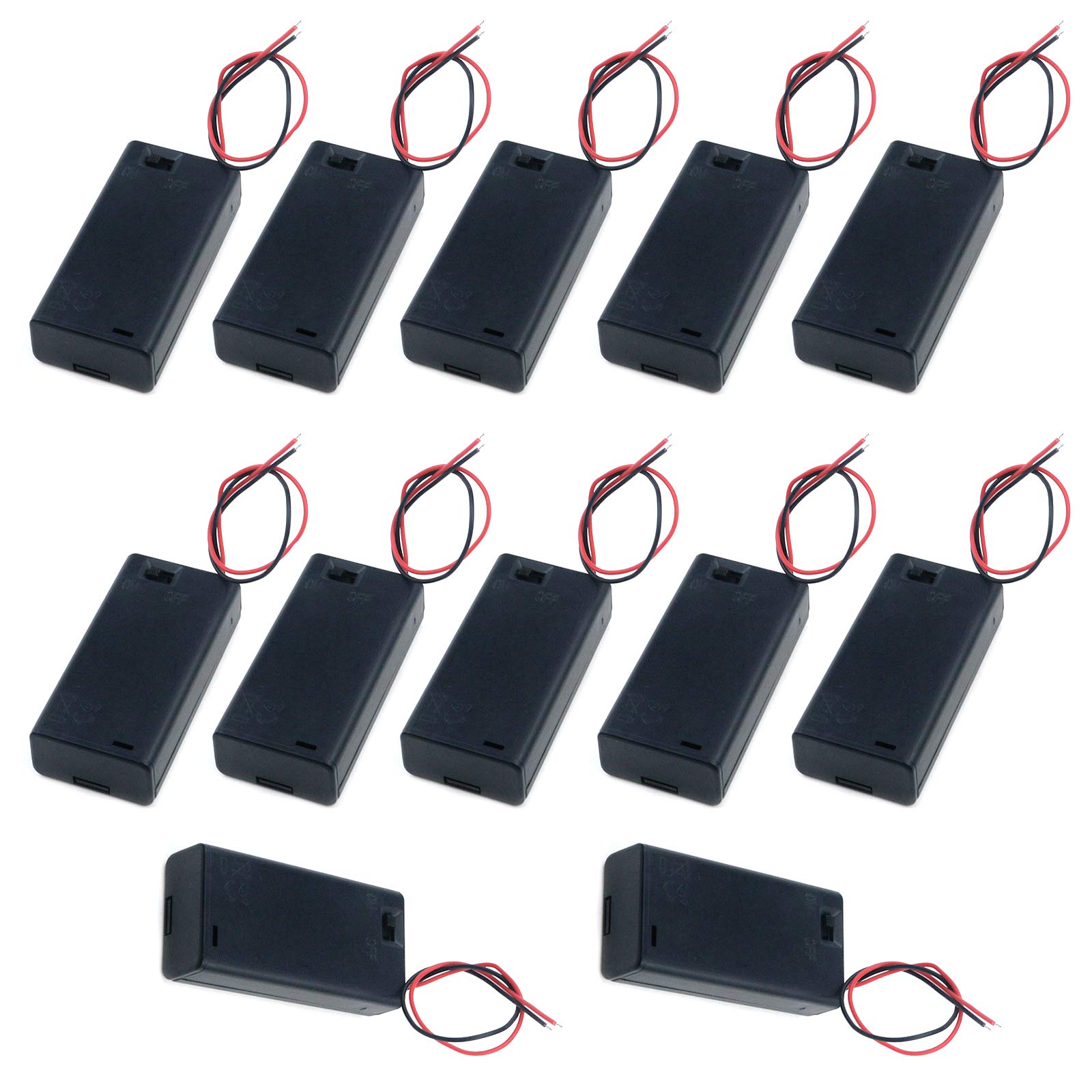 Semetall 12-Pack AA Battery Holder with On/Off Switch - 2 x 1.5V Battery Storage Case with Leads & Cap - Durable Plastic Battery Box for Electronics, Toys, Flashlights & DIY Projects