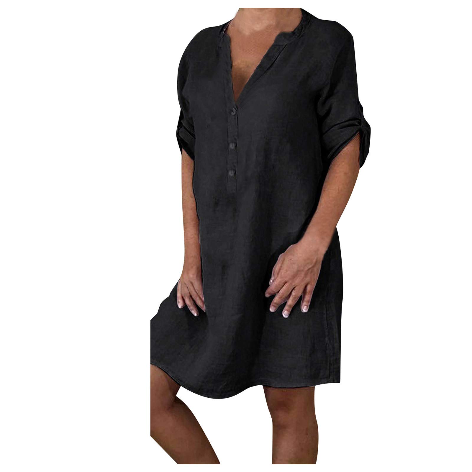 Good American Women's Denim Button-Down Shirt Dress - Casual Summer Fashion with Multi-Button Design (Black, XXL) | Perfect for Office Wear, Date Nights & Weekend Outings