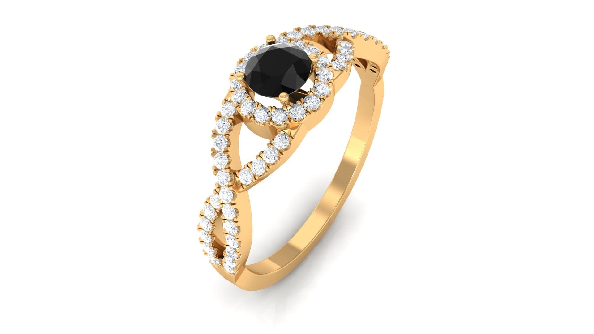 3/4 CT Black Onyx and Diamond Ring for Women - 4mm Round Crisscross 14K Gold Engagement Ring | Elegant Jewelry Gift for Anniversary, Wedding & Special Occasions