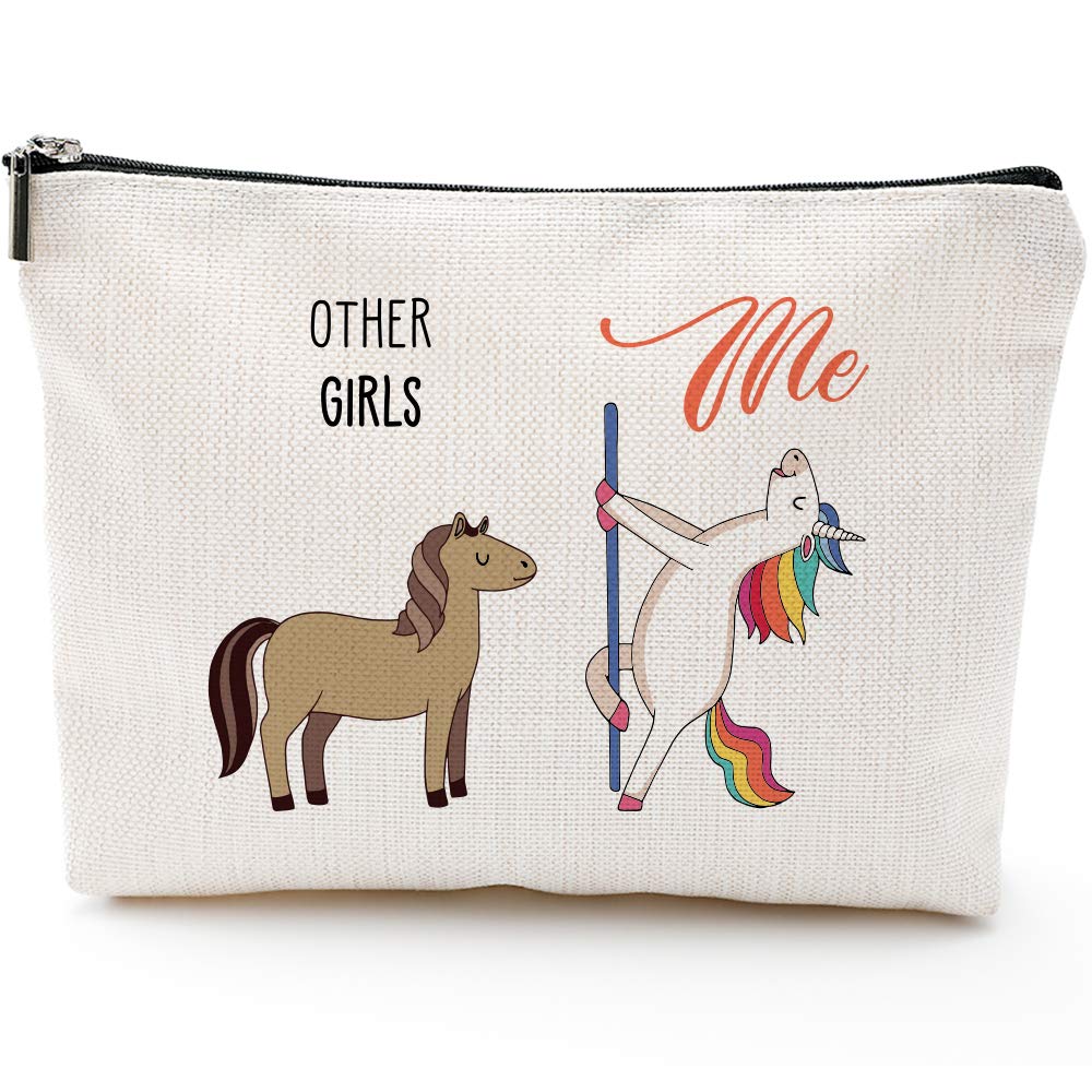 Blue Leaves Funny Makeup Bag for Girls - Perfect Birthday Gift for Daughter, Sister, Friend, Niece & Bestie | Cute Unicorn Weekend & Travel Pouch for Makeup, Toiletries & Essentials
