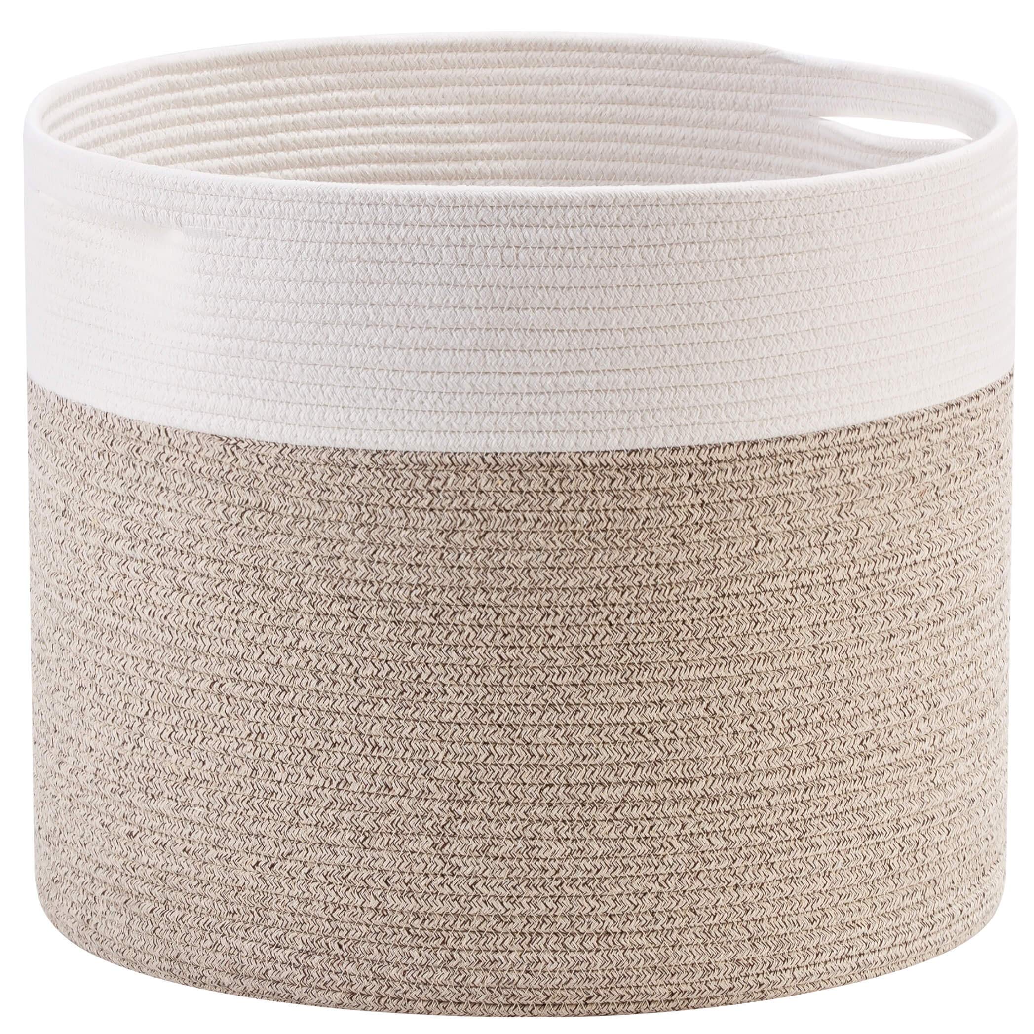 MINTWOOD Large 17x15 Inch Woven Cotton Rope Storage Basket - Decorative Round Basket for Blankets, Pillows, Throws & Towels | Perfect for Living Room, Nursery, Laundry & Toy Organization | Natural Home Decor Storage Solution