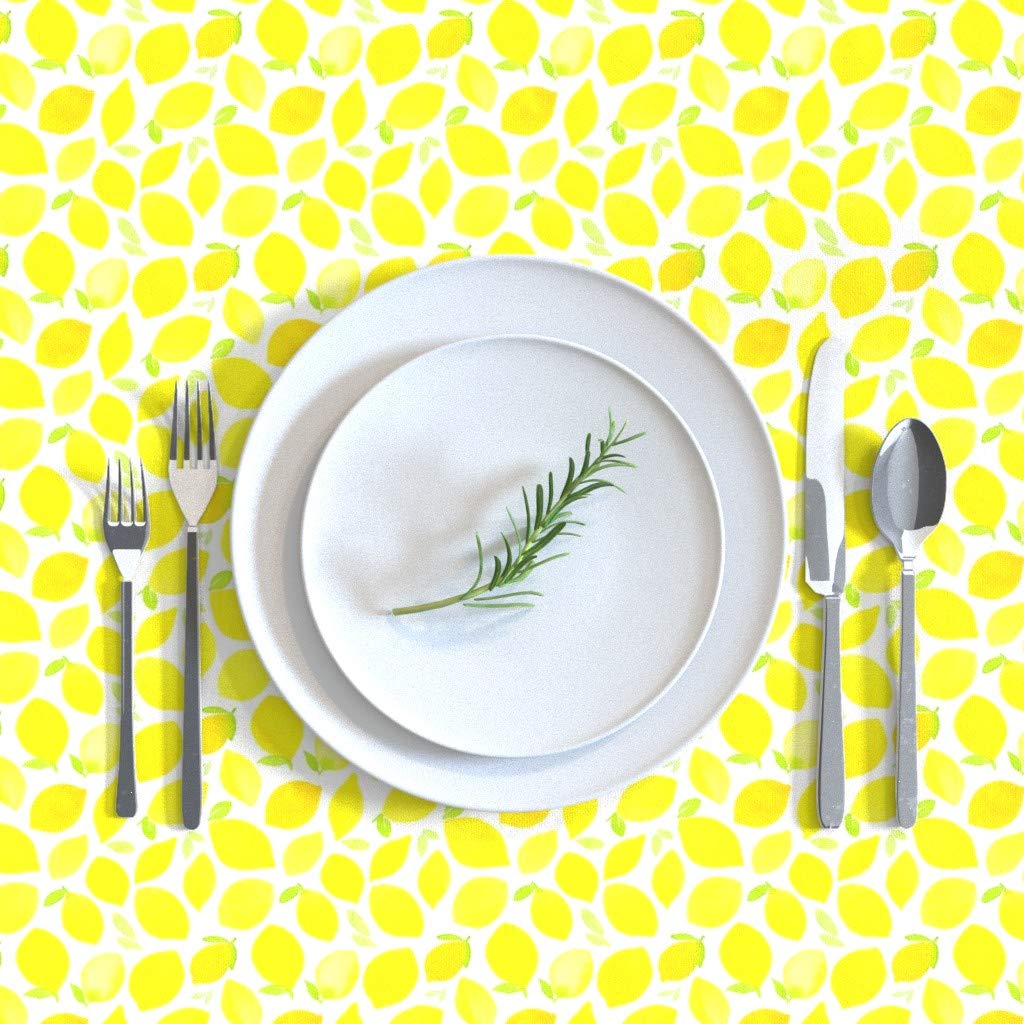 Custom Watercolor Lemons Print Cotton Sateen Tablecloth 70x120 Inches - Bright Yellow Lemon Fruit Summer Table Linens for Dining Room, Kitchen, and Outdoor Picnics