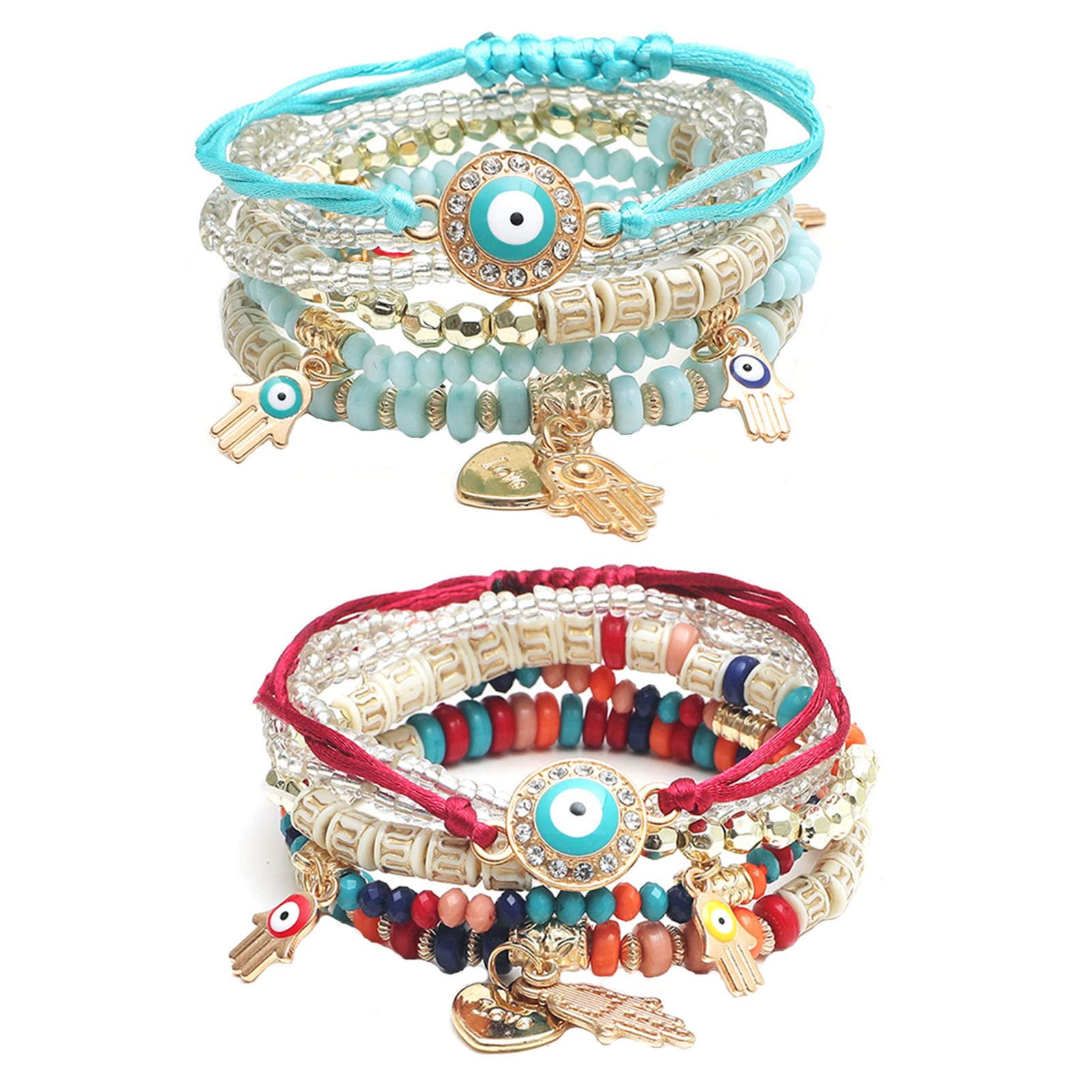 Bohemian Stretch Beads Bracelets for Women & Girls - Adjustable Stackable Boho Hippie Bracelet Set with Colorful Lucky Beads | Perfect for Festival, Beach, Yoga & Everyday Boho Chic Style