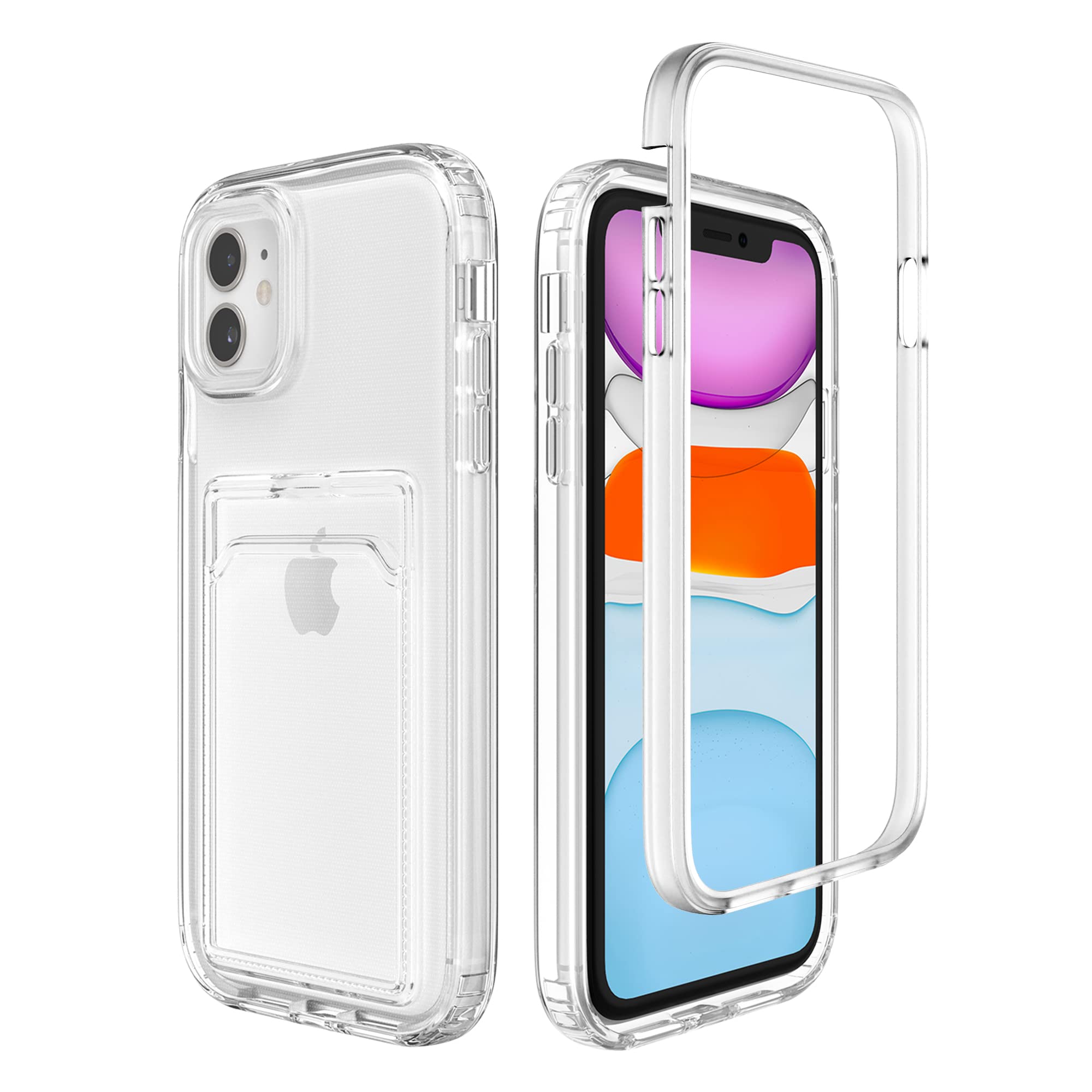 Premium Clear Shockproof TPU Phone Case for iPhone 11 (6.1 Inch) with Built-in Card Holder - Slim Protective Cover for Everyday Use, Travel & Commuting