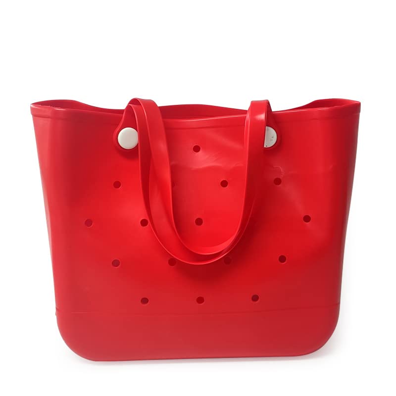 **Large Waterproof Beach Bag - Sandproof & Anti-Dump Tote with Drain Holes - Durable Washable Travel Bag for Women & Men - Portable Outdoor Handbag for Pool, Gym, Shopping (Red, 38 x 33.5 x 14cm) - Perfect for Beach Trips, Picnics & Travel**