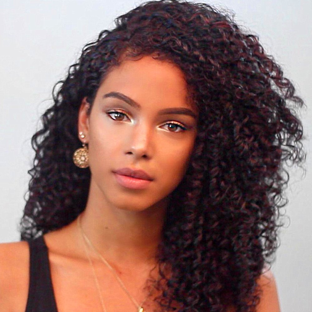 Brazilian Virgin Human Hair Lace Front Wigs for Black Women - 14 Inch Kinky Curly Glueless Wig with Baby Hair | Natural Color Human Hair Curly Wigs | Perfect for Daily Wear, Special Occasions & Protective Styling