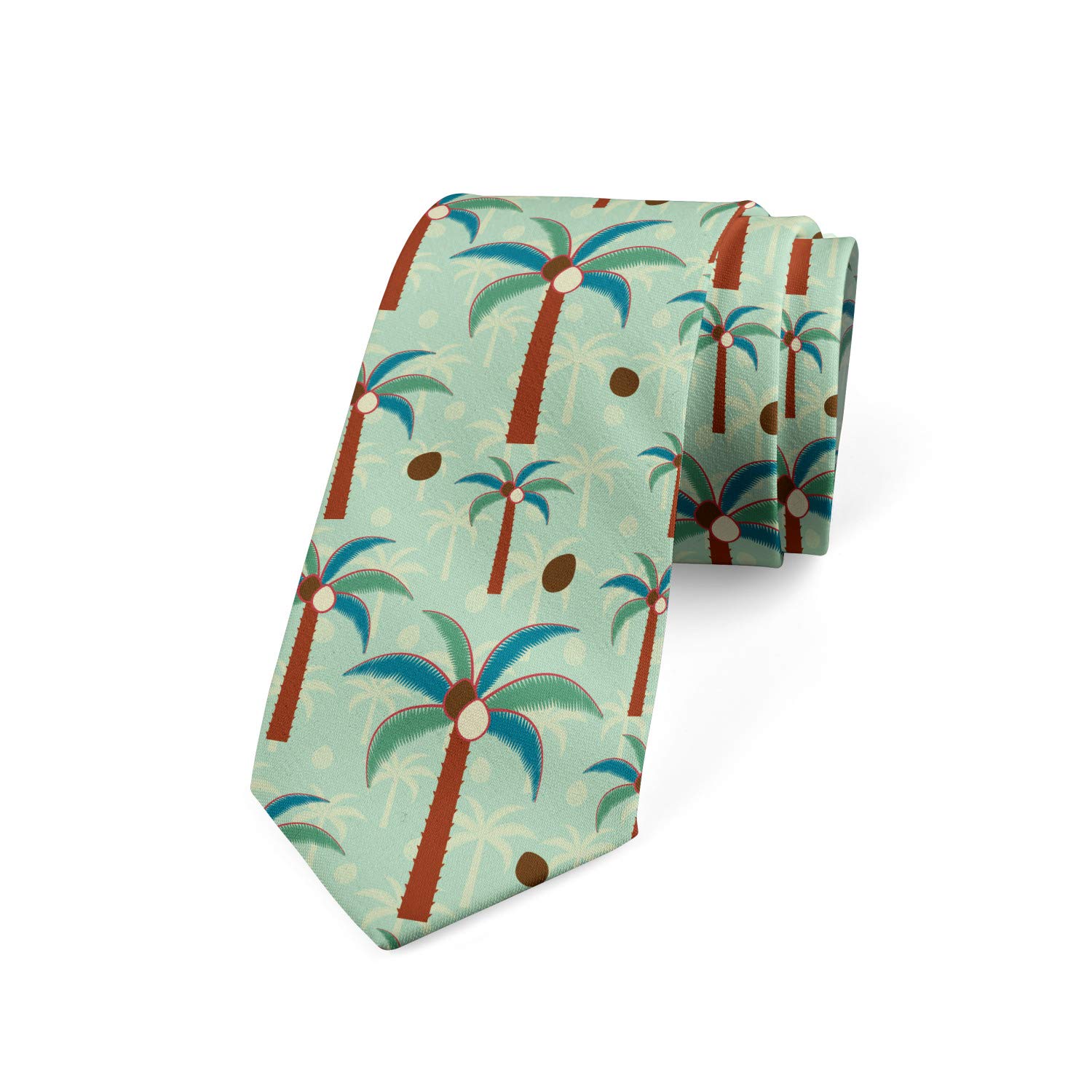 Ambesonne Island Men's Tie - Coconut Palm Trees Tropical Beach Design, Mint Green & Burgundy, 3.7