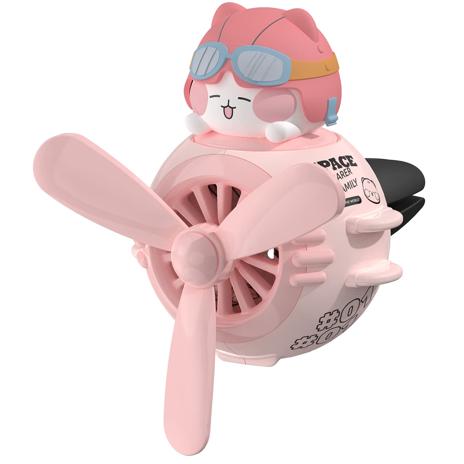 Cute Pilot Cat Car Air Freshener - Rotating Propeller Diffuser & Cartoon Automotive Air Outlet Fan - Creative Car Perfume Decor for Cars - Perfect for Road Trips, Commuting & Gifts