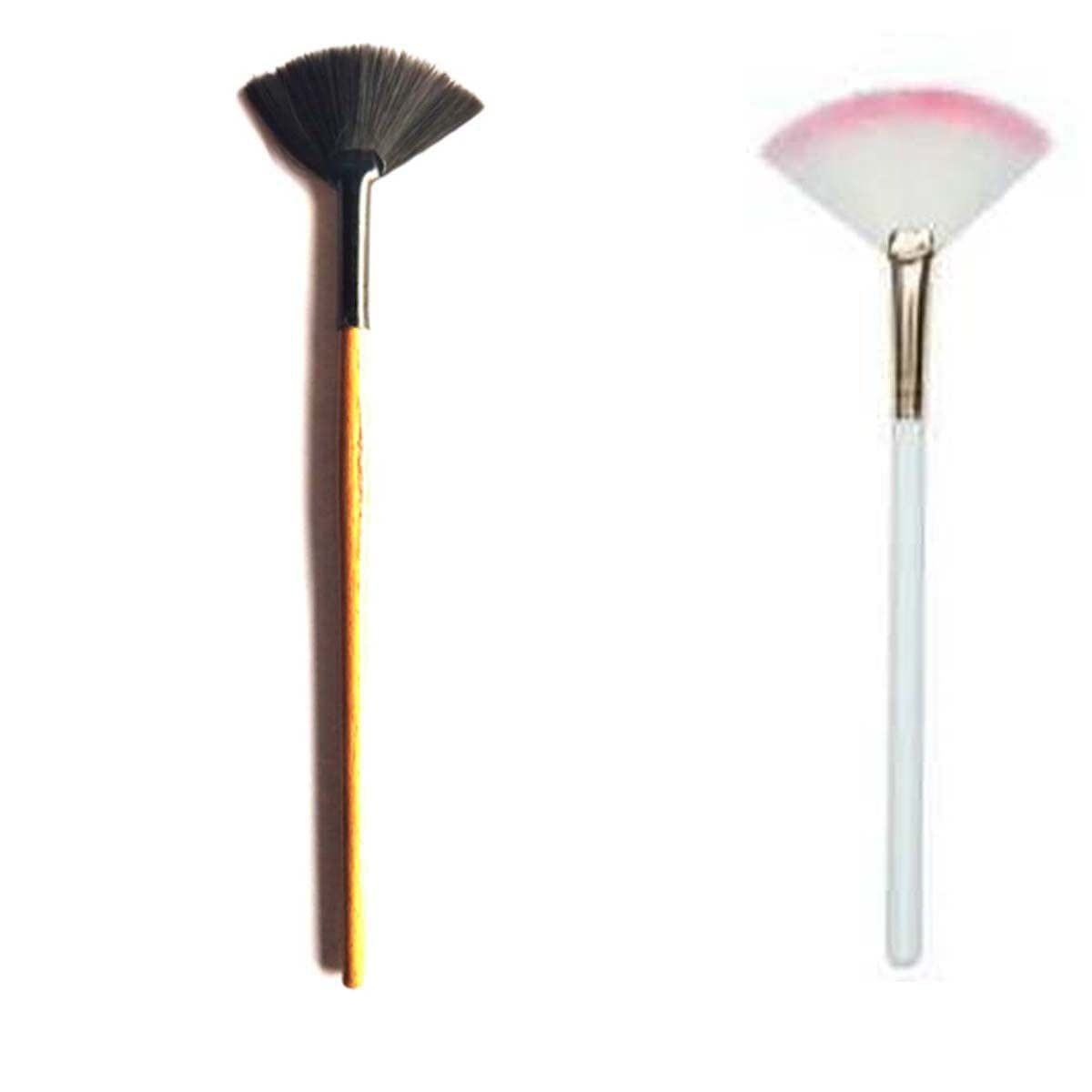 KTABRIZ White & Brown Lightweight 2-Piece Fan Face Highlighter Brush Set for Women & Girls - Perfect for Contouring, Blending & Makeup Application (Pack of 2)
