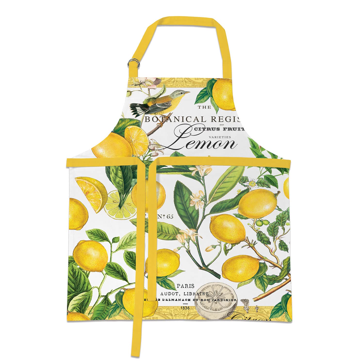 Michel Design Works Cotton Chef Apron - Lemon Basil Print - Adjustable & Durable Kitchen Apron for Cooking, Baking, Grilling - Perfect Gift for Home Chefs & Cooking Enthusiasts