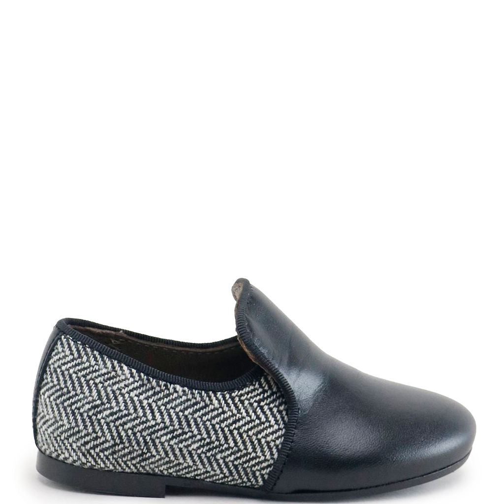 Black and White Herringbone Loafers for Men - Classic Slip-On Dress Shoes for Business & Casual Wear | Comfortable & Stylish Office & Wedding Shoes