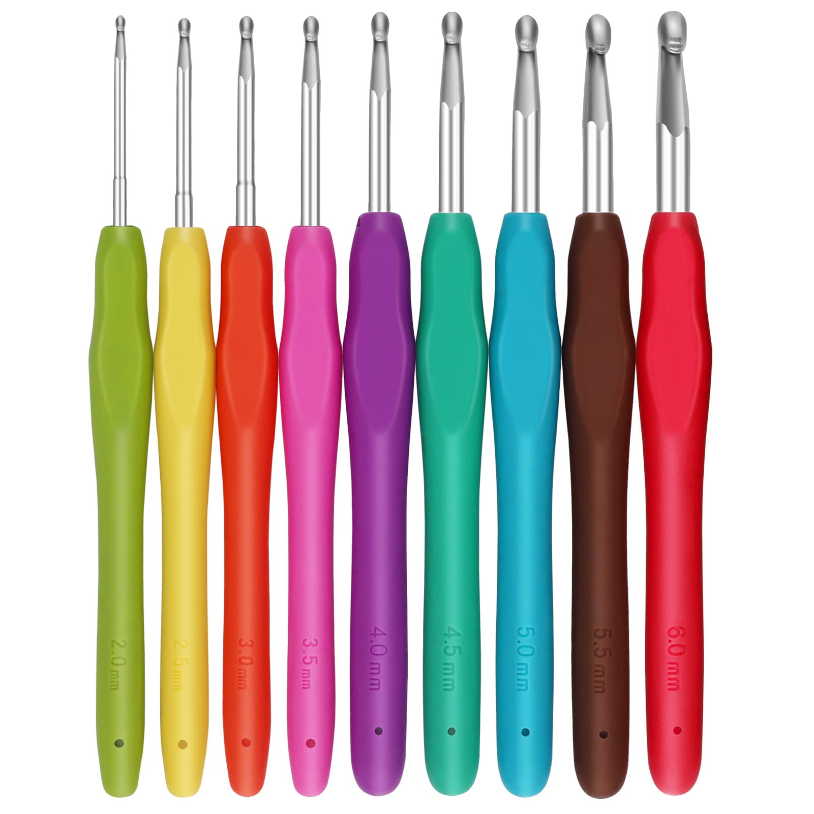Premium 9-Size Ergonomic Crochet Hooks Set with Soft Comfort Handles - Aluminum Knitting Needles Kit (2-10mm) for Yarn Crafts - Perfect for Beginners, Amigurumi, Scarves & DIY Projects