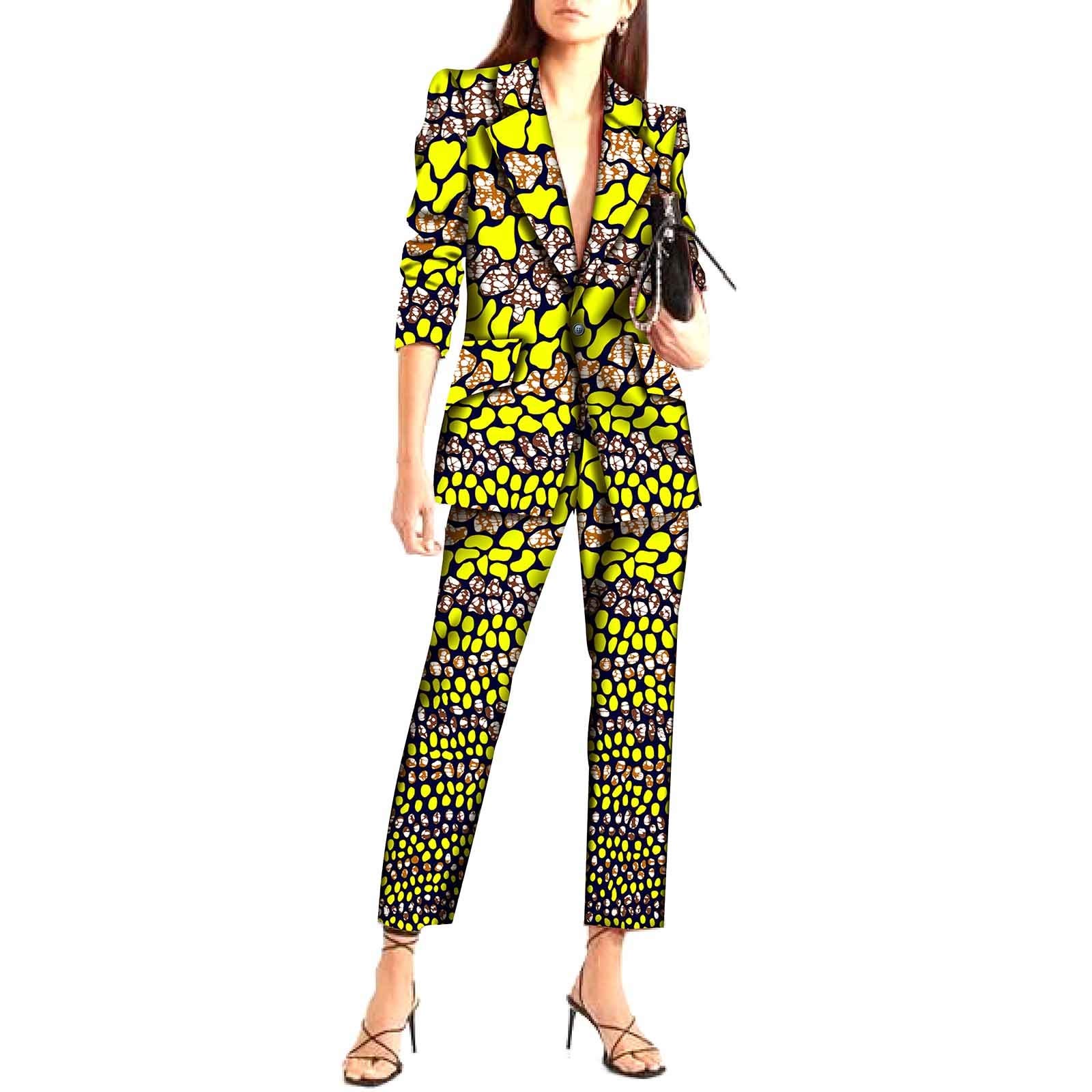 Stylish African Dashiki Suits for Women - 2 Piece Ankara Outfit Set with Jacket & Slim Fit Pants | Wax Cotton Fabric | Perfect for Cultural Events, Weddings & Summer Fashion
