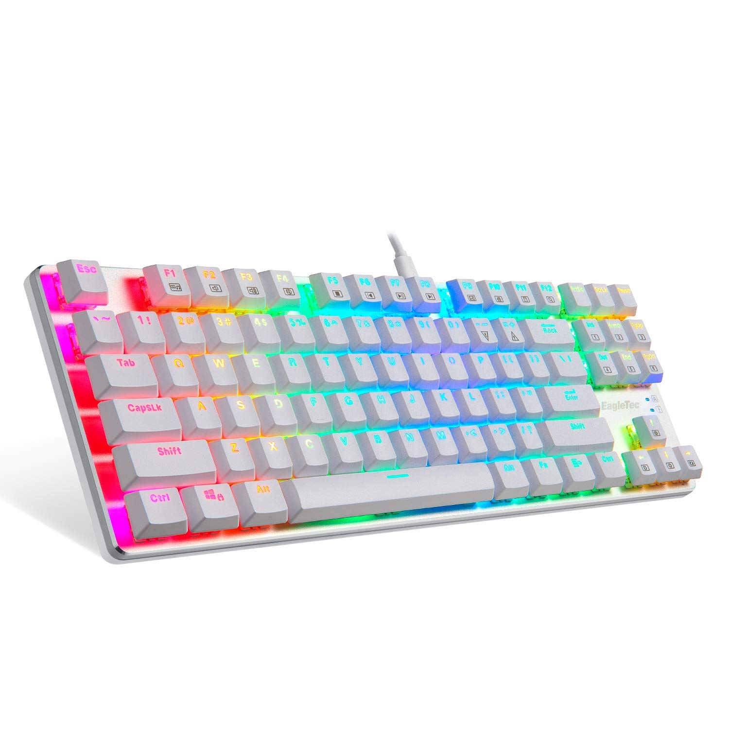 EagleTec KG061 RGB Mechanical Gaming Keyboard - 87 Keys for PC Gamers (White)