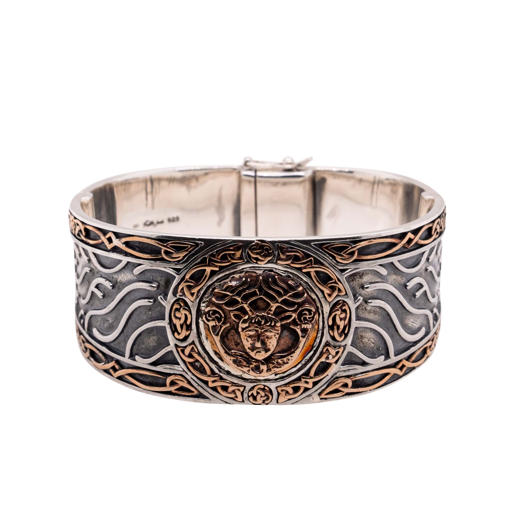 Ancient Celtic Coin Cuff Bracelet - Silver & Bronze Cernunnos Hinged Bangle - Pagan Jewelry for Men & Women - Perfect for Renaissance Fairs, Historical Reenactments & Spiritual Ceremonies