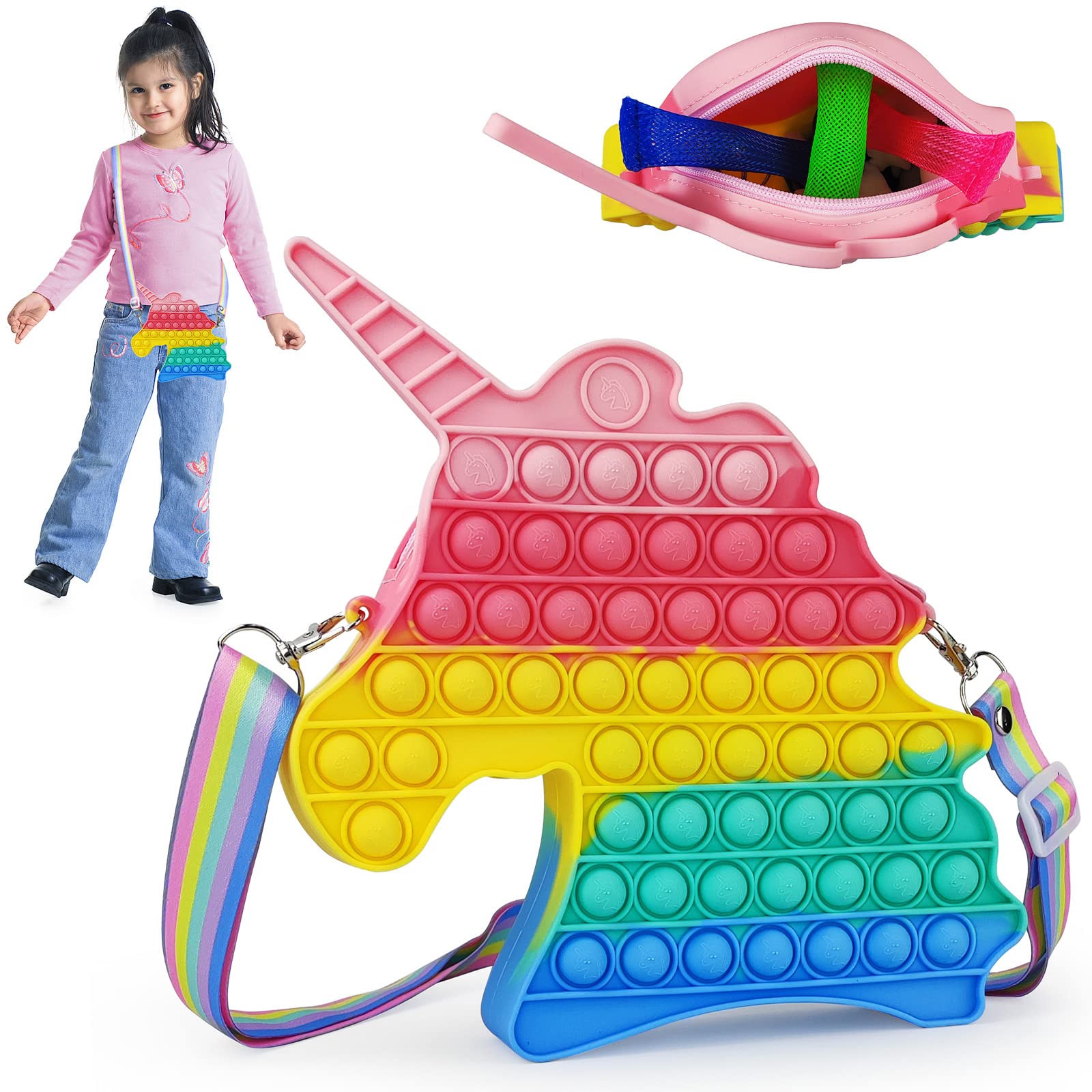 Large Pop It Fidget Shoulder Bag for Girls - Sensory Toy Crossbody Handbag with Popping Bubbles, Stress Relief & Anxiety Relief - Perfect for Easter Gifts, Birthday Presents & Travel Fidget Toys