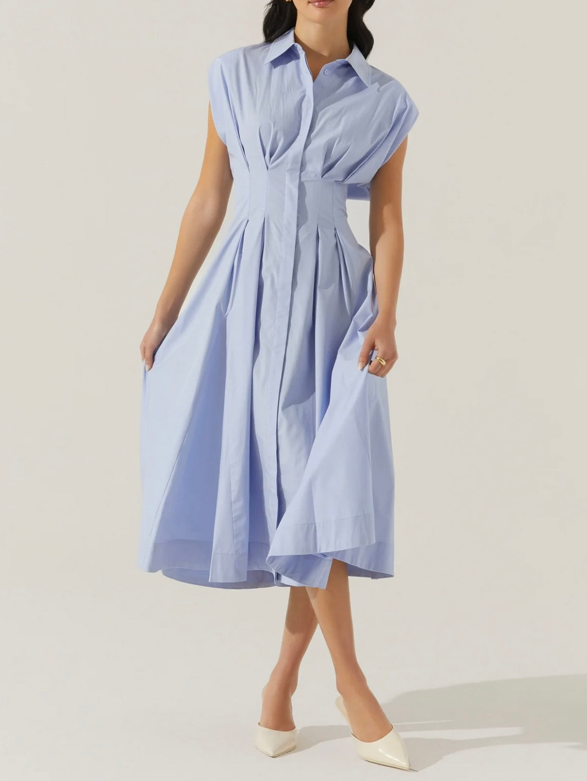 Beckett Tapered Waist Pleated Dress for Women - Elegant A-Line Midi Dress with Flowy Skirt | Perfect for Office, Wedding & Special Occasions