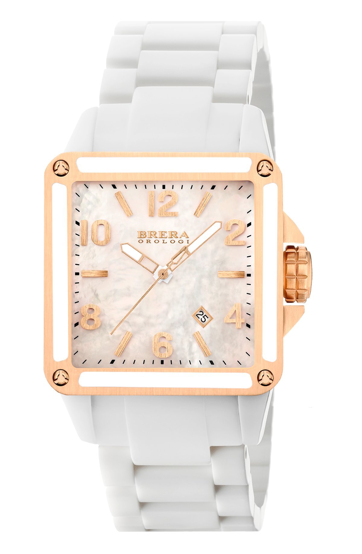 Stella White Ceramic Rose Gold Watch Case with Mother of Pearl Dial & White Ceramic Bracelet - Elegant Women's Dress Watch for Formal Events & Everyday Wear