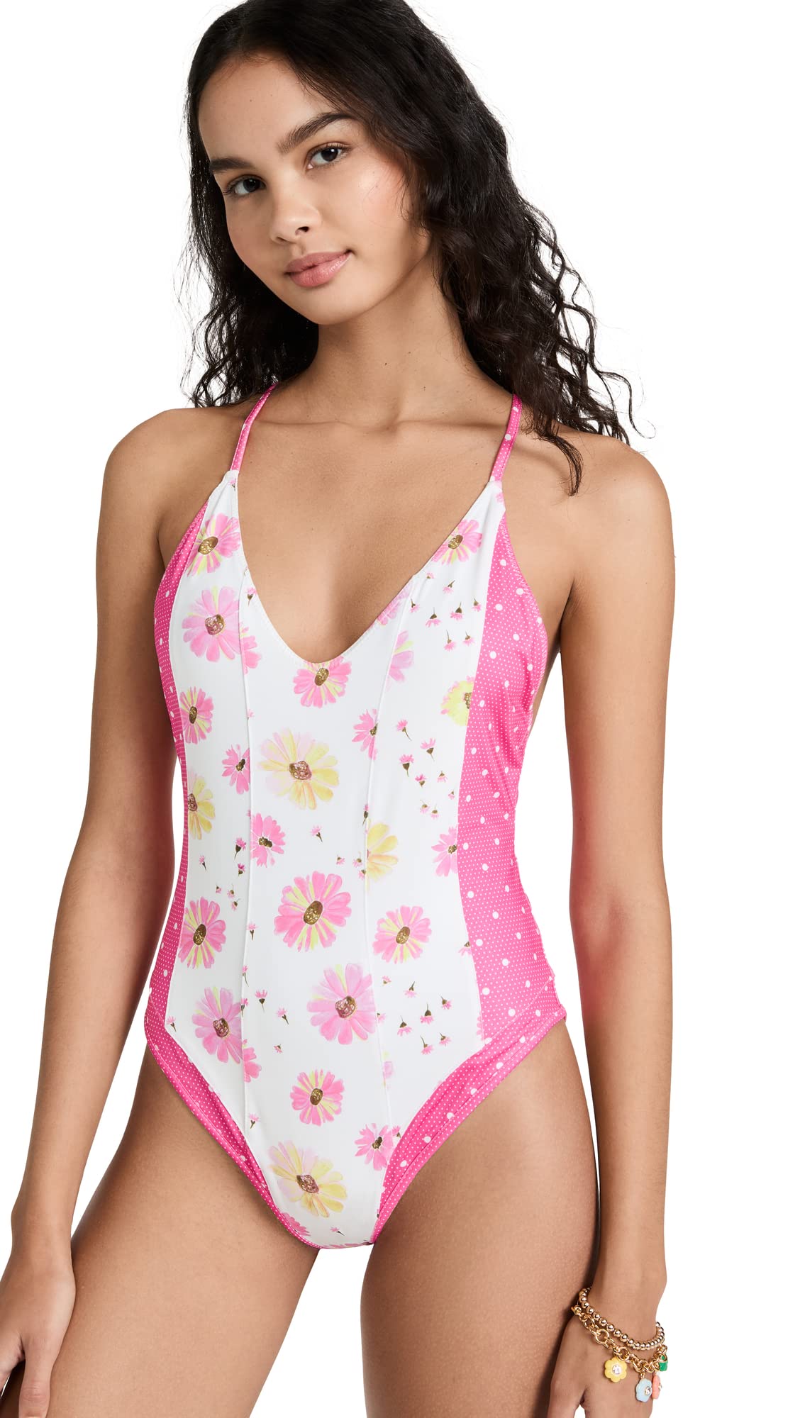 LOVESHACKFANCY Women's Shailee One Piece Swimsuit - Floral Print Ruffled Bikini Cover Up Beach Dress for Pool, Vacation & Summer Outfits