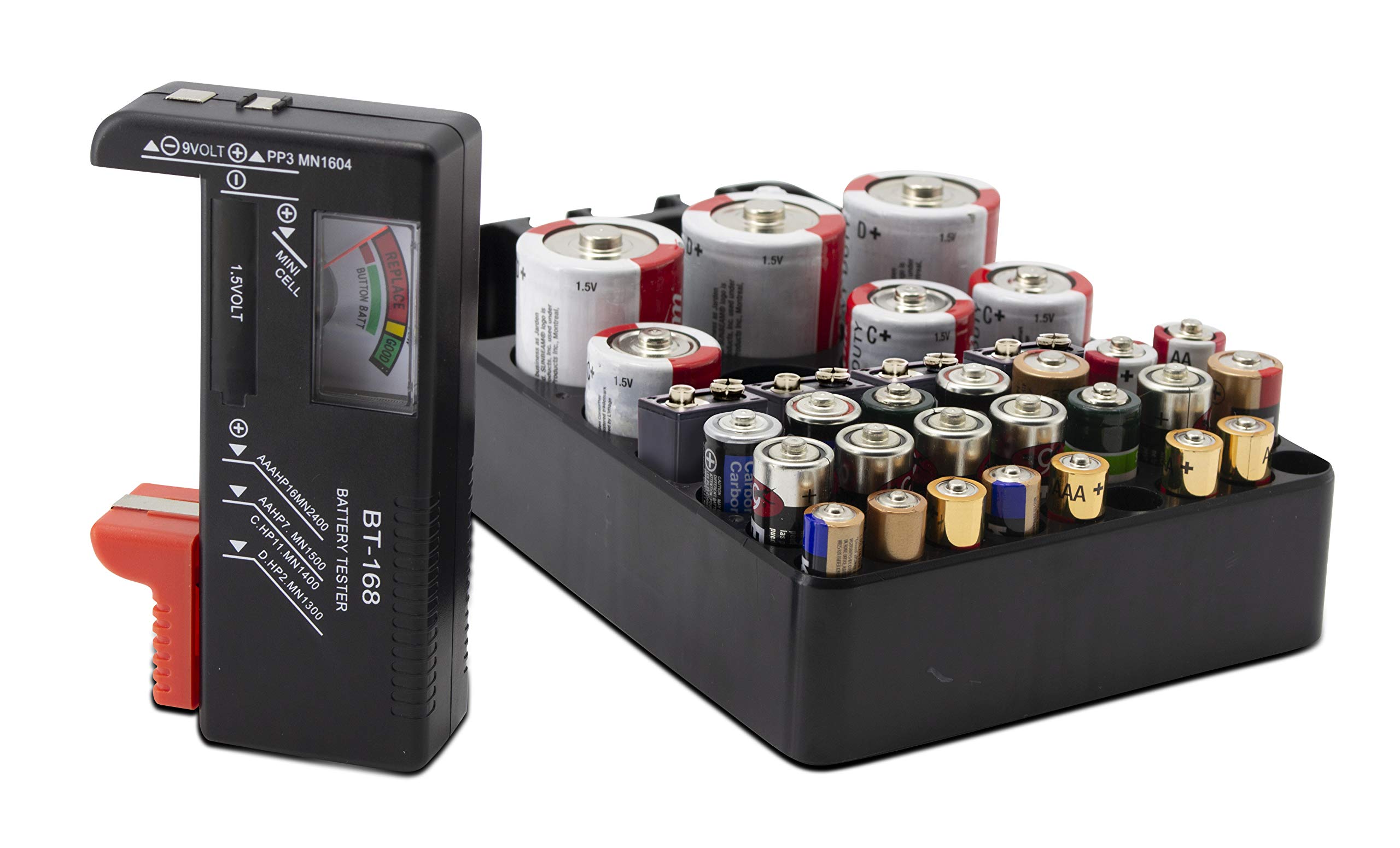 Battery Organizer & Tester with 16 Slots - AA AAA C D 9V Battery Storage Case - Perfect for Home, Office, and Emergency Kits