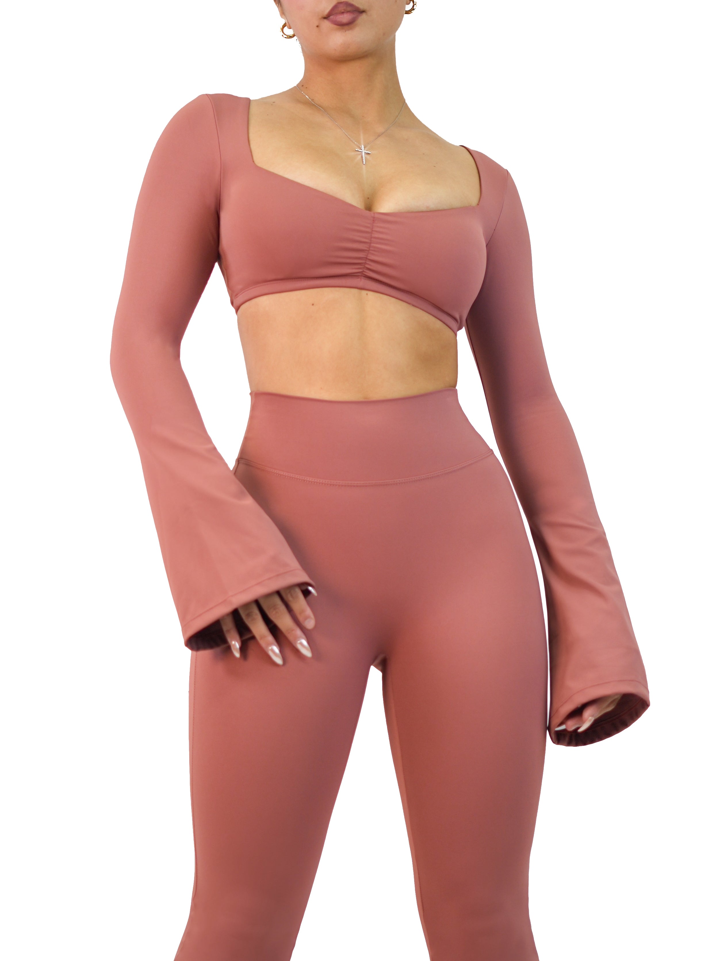 Stylish Flared Long Sleeve Sports Top for Women - Blush Red Activewear | Perfect for Yoga, Gym & Casual Streetwear