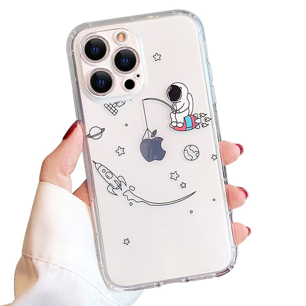 Fycyko iPhone 13 Pro Max Case - Clear Astronaut Cartoon Design Shockproof TPU Cover for Boys & Girls | Slim Protective Phone Case for iPhone 13 Pro Max - Perfect for School, Work & Outdoor Activities