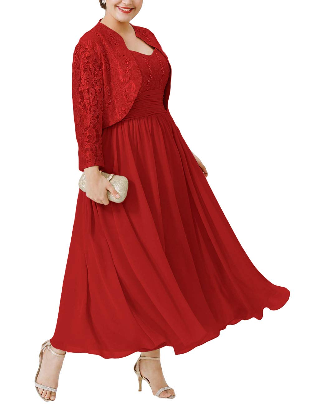 Elegant Mother of The Bride Dresses with Lace Jacket - Women's Formal Maxi Long Evening Gown for Wedding Guest, Special Occasions & Black Tie Events