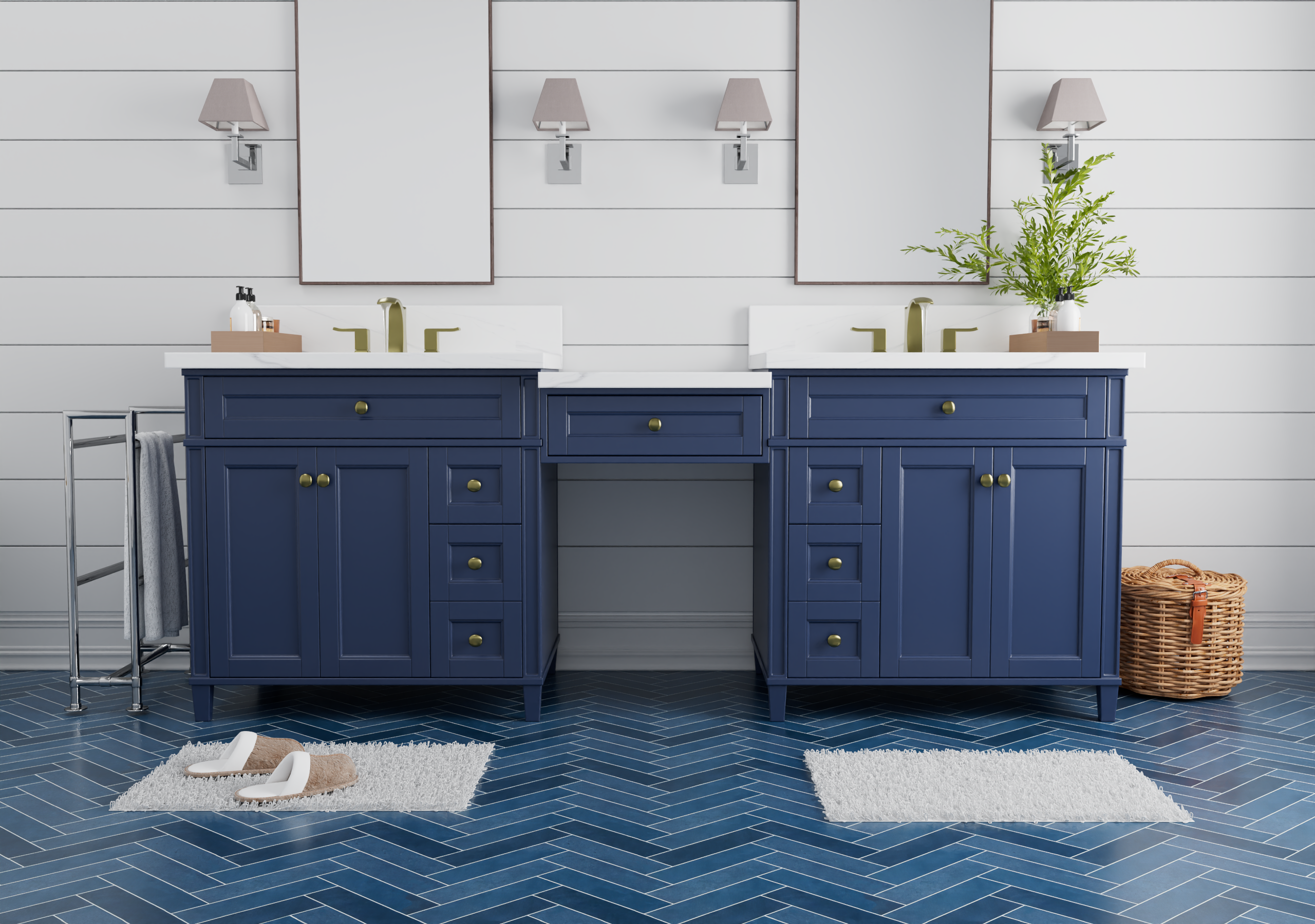 Kensington 96-Inch Navy Blue All-Wood Bathroom Vanity Cabinet - Perfect for Master Bathroom & Modern Home Decor