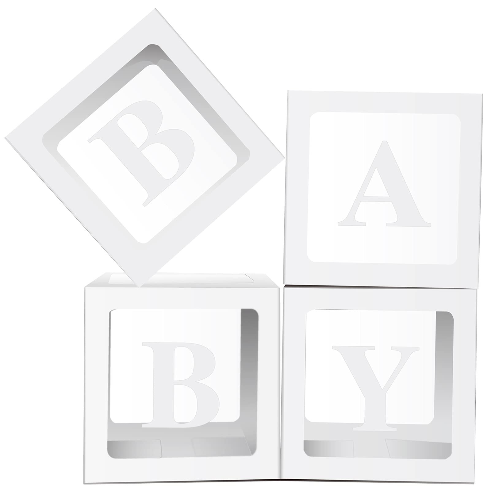 Baby Shower Gift Box Set with Custom Letters & Balloons - Gender Neutral Decor for Boys & Girls - White Balloon Box & Baby Blocks for Nursery, Birthday Party, and Newborn Celebration Decorations