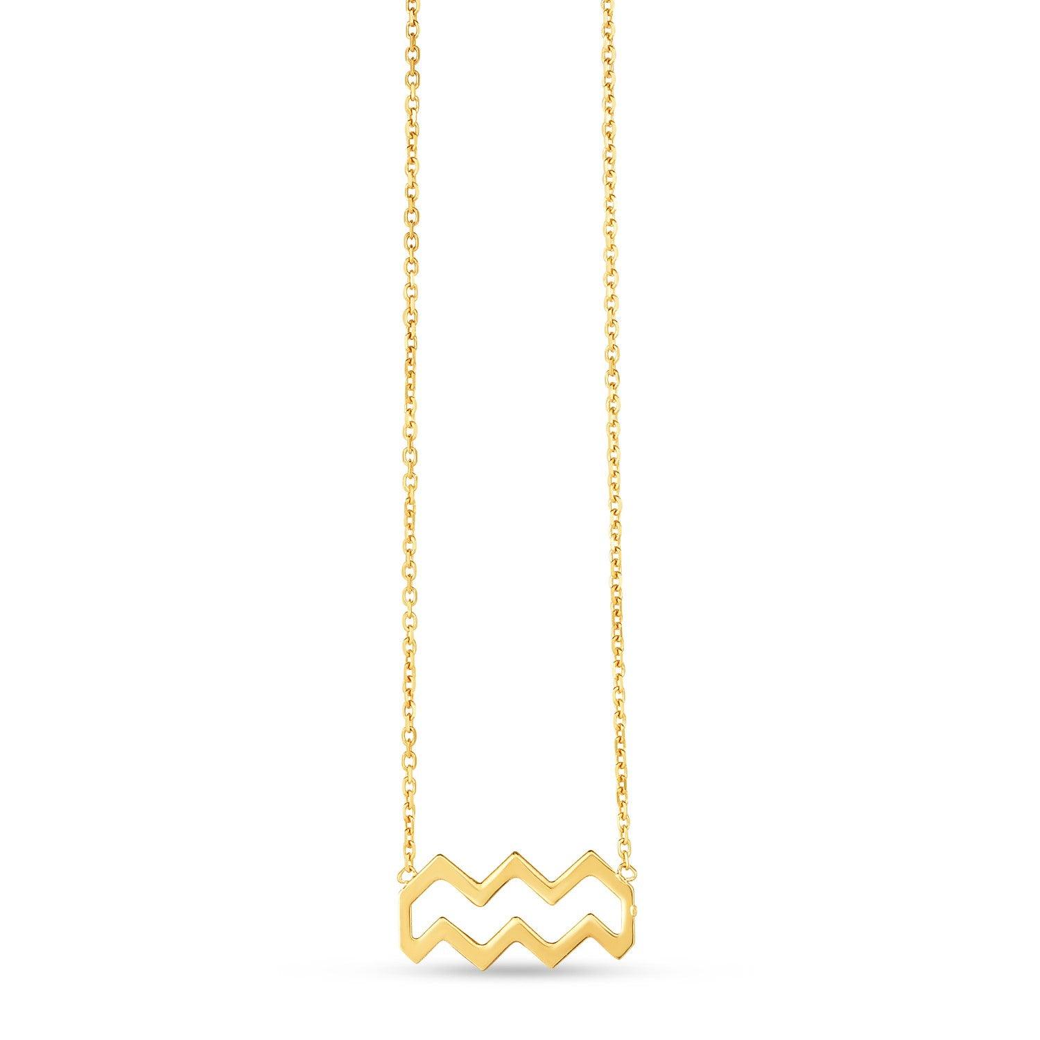 14K Yellow Gold Aquarius Zodiac Necklace for Women - Elegant Horoscope Pendant Jewelry Gift for Birthday, Anniversary & Special Occasions